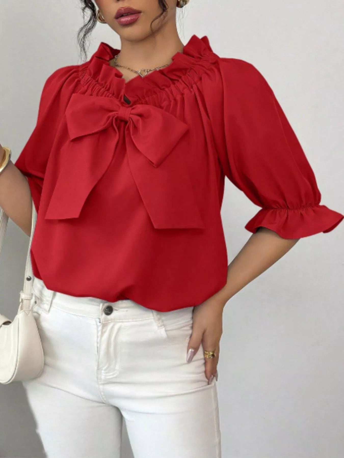 Bow Flounce Sleeve Blouse 