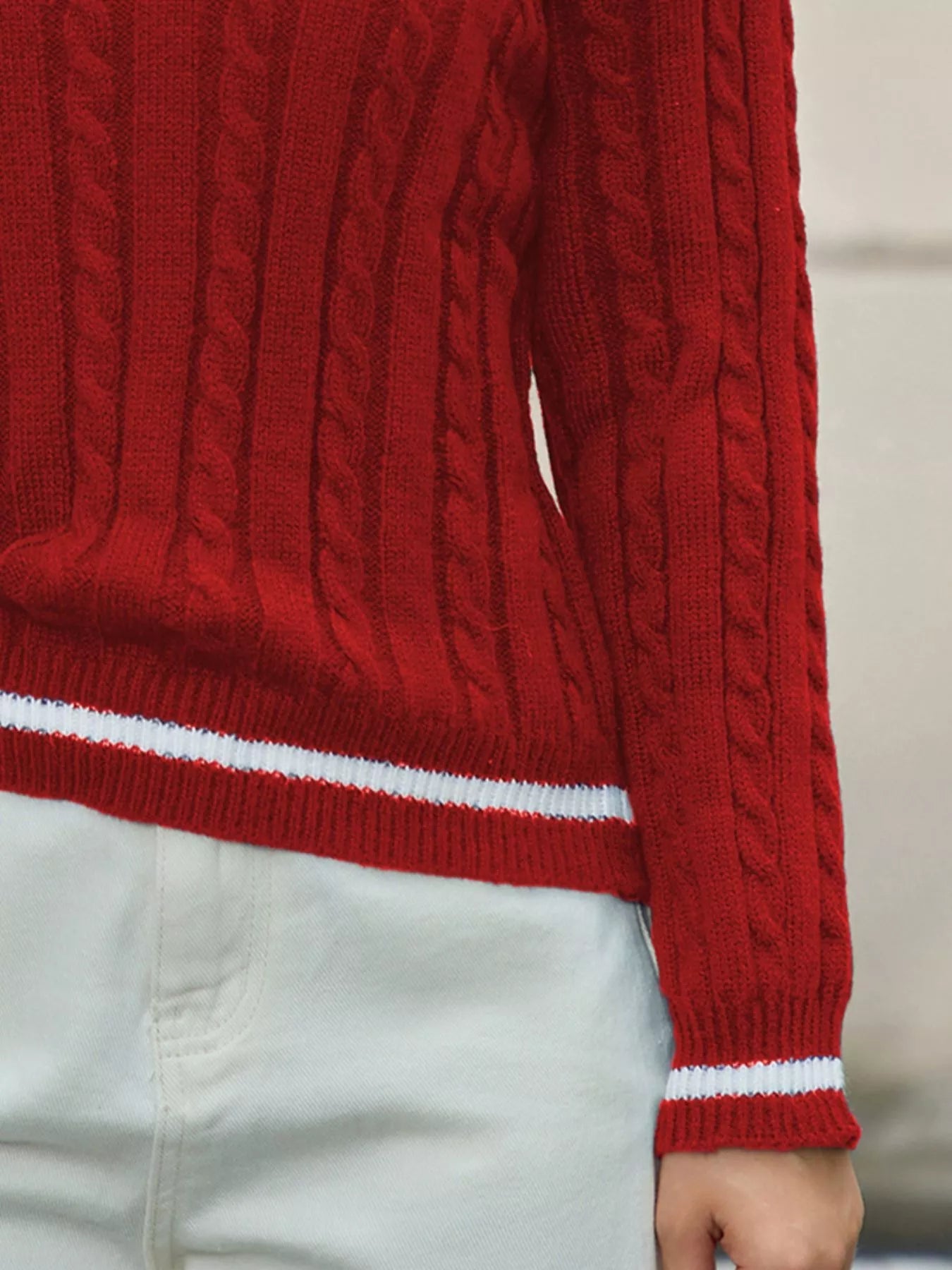 Classic Cable Knit V-Neck Sweater 