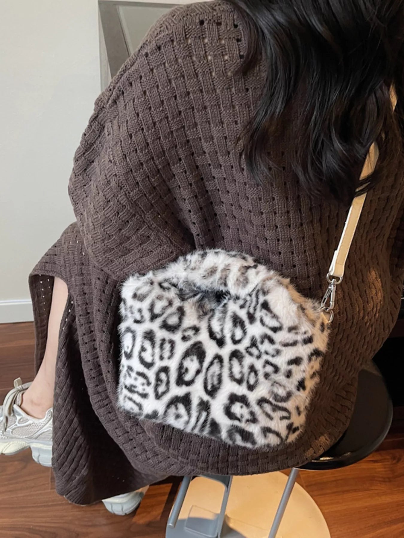 Leopard Plush Crossbody Bag 