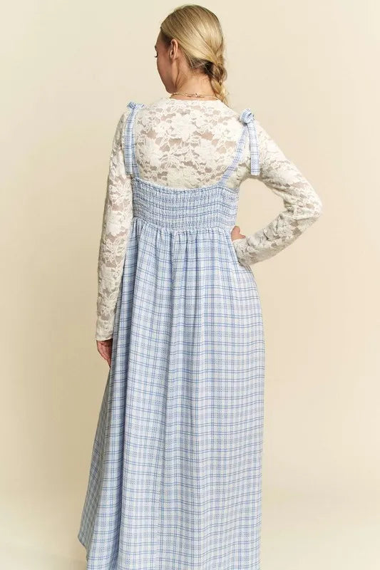 Davi & Dani Plaid Smocking Sleeveless Maxi Dress 