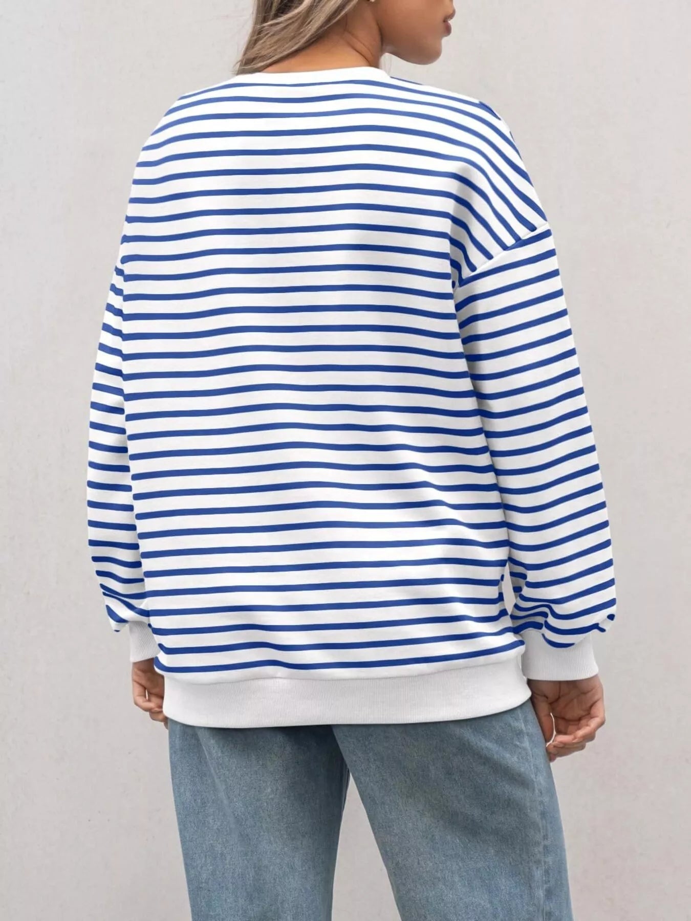 Striped Round Neck Oversized Casual Sweatshirt 