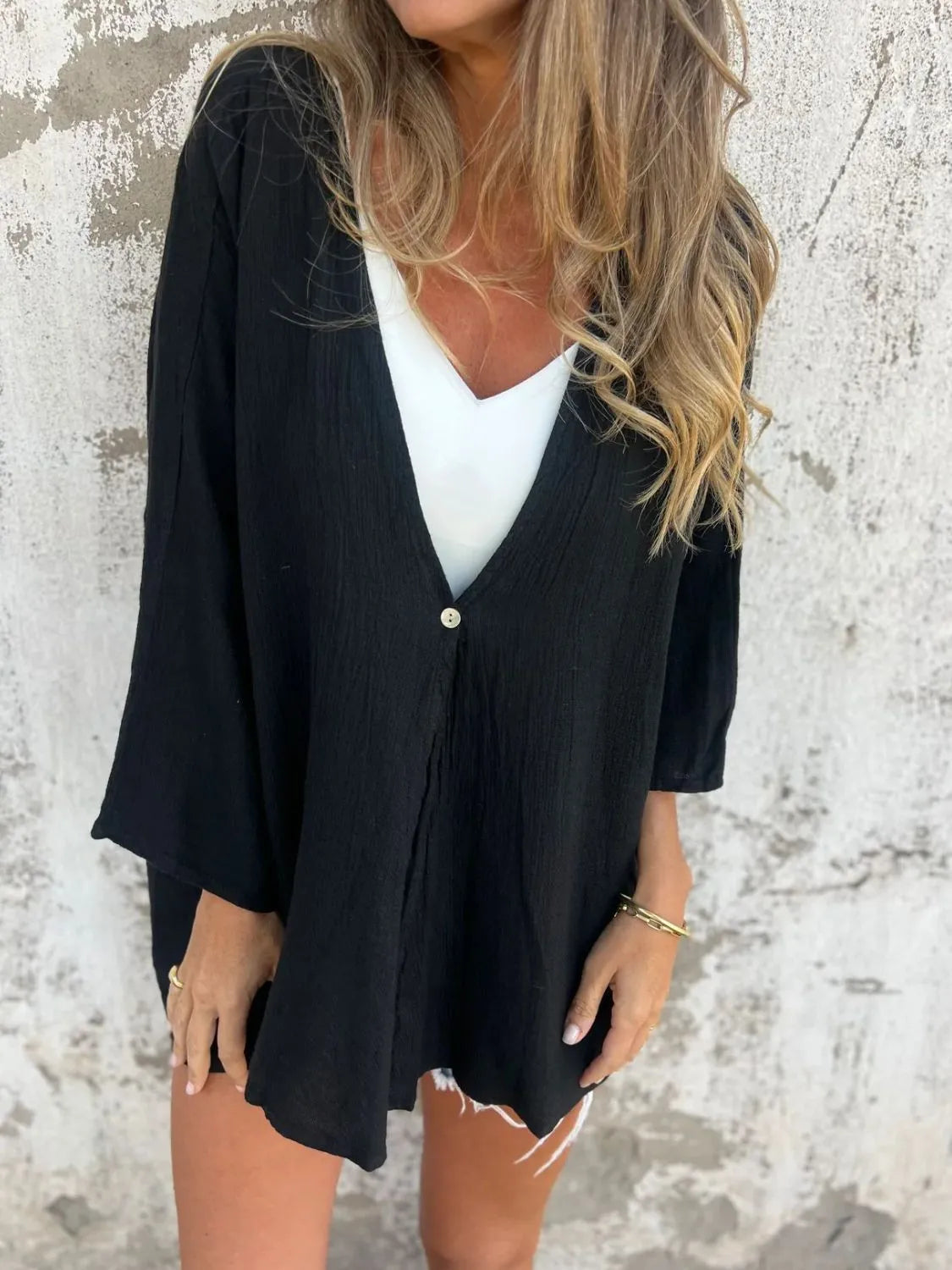 Full Size One Button Long Sleeve Shirt Plus Size 