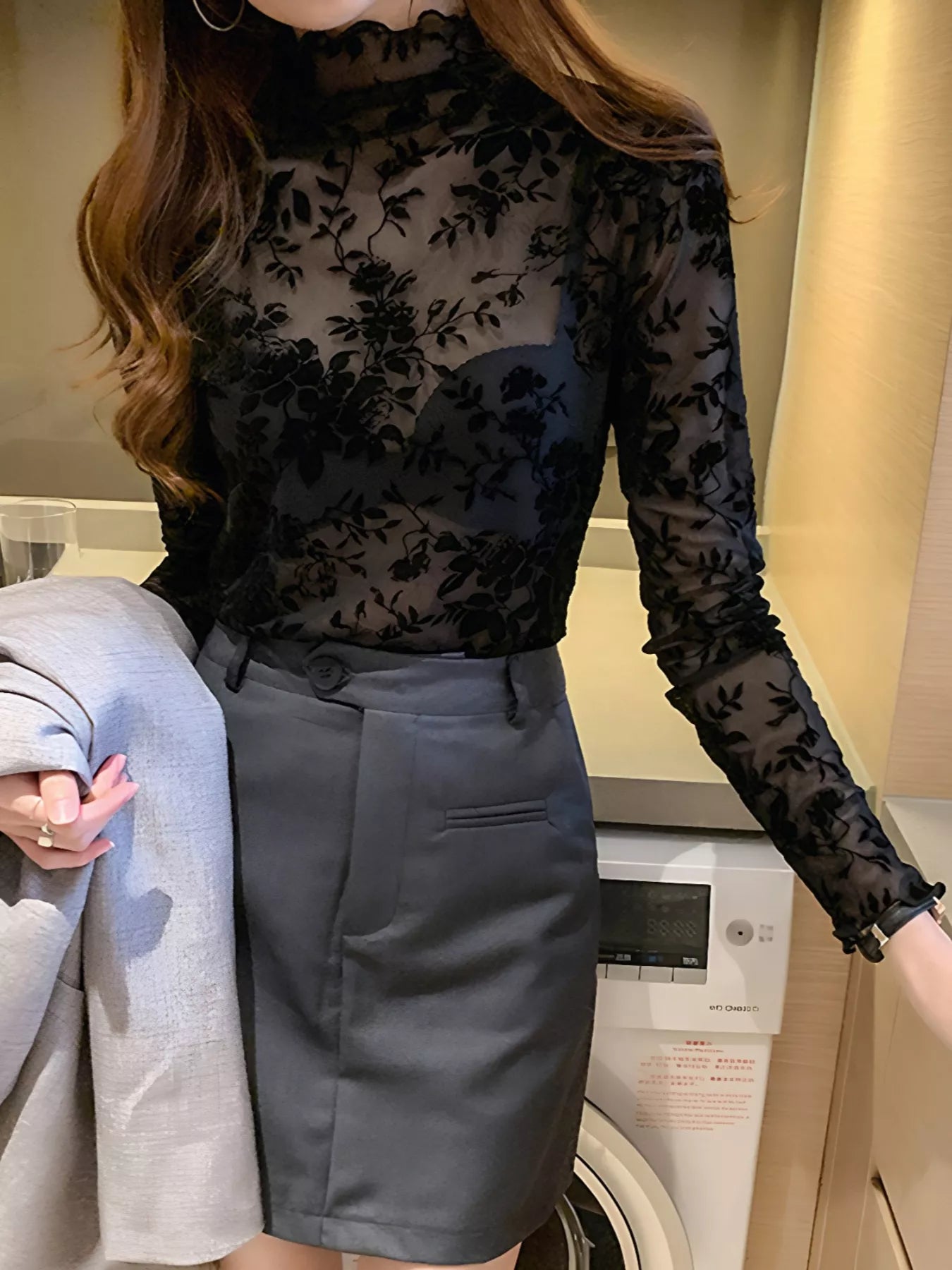 Floral Turtleneck Long Sleeve Top 