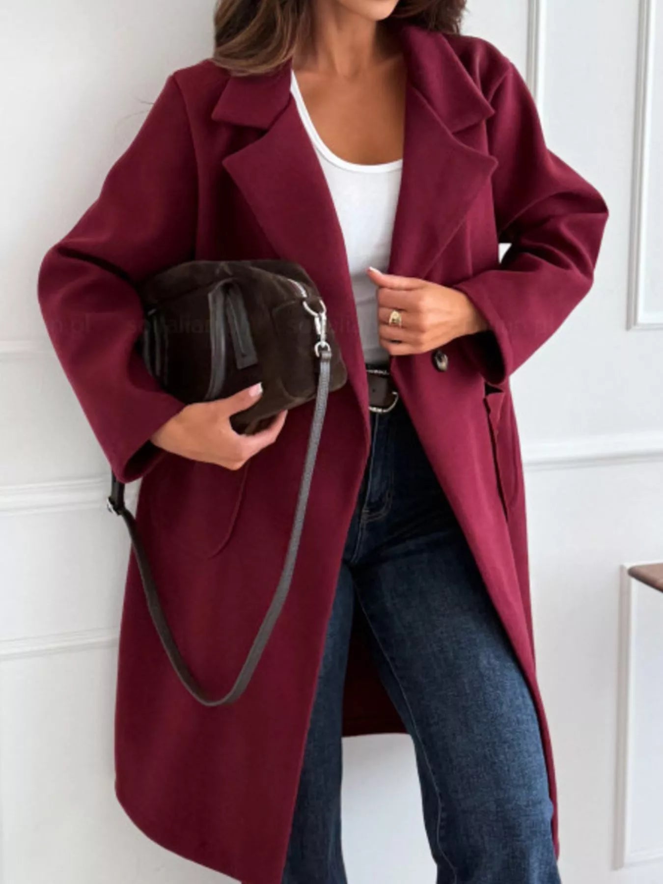 Long-Sleeve Single-Breasted Trench Coat 