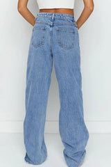 Mid Rise Asymmetrical Waist Wide Leg Jeans 