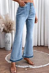 High Waist Button Fly Flared Jeans 