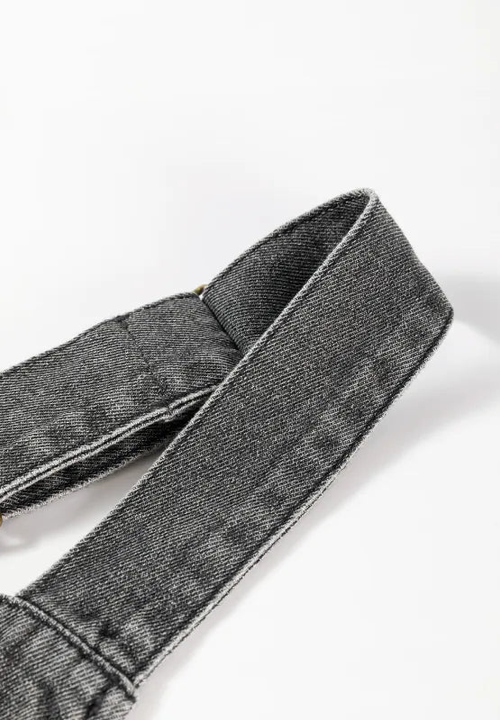 Wide Strap Button Down Denim Overall Dress 