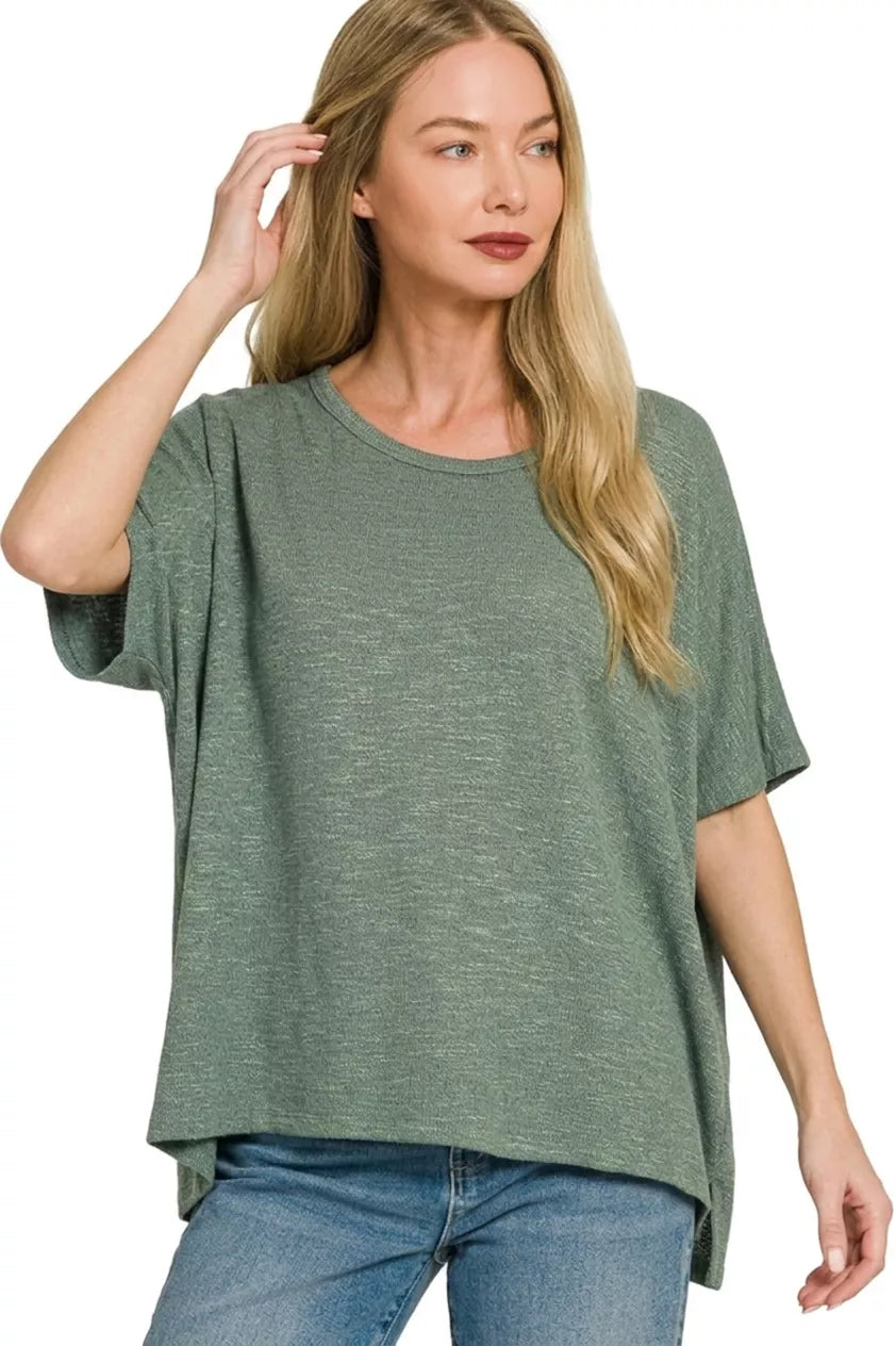 Zenana Oversized Slub Hacci Top 