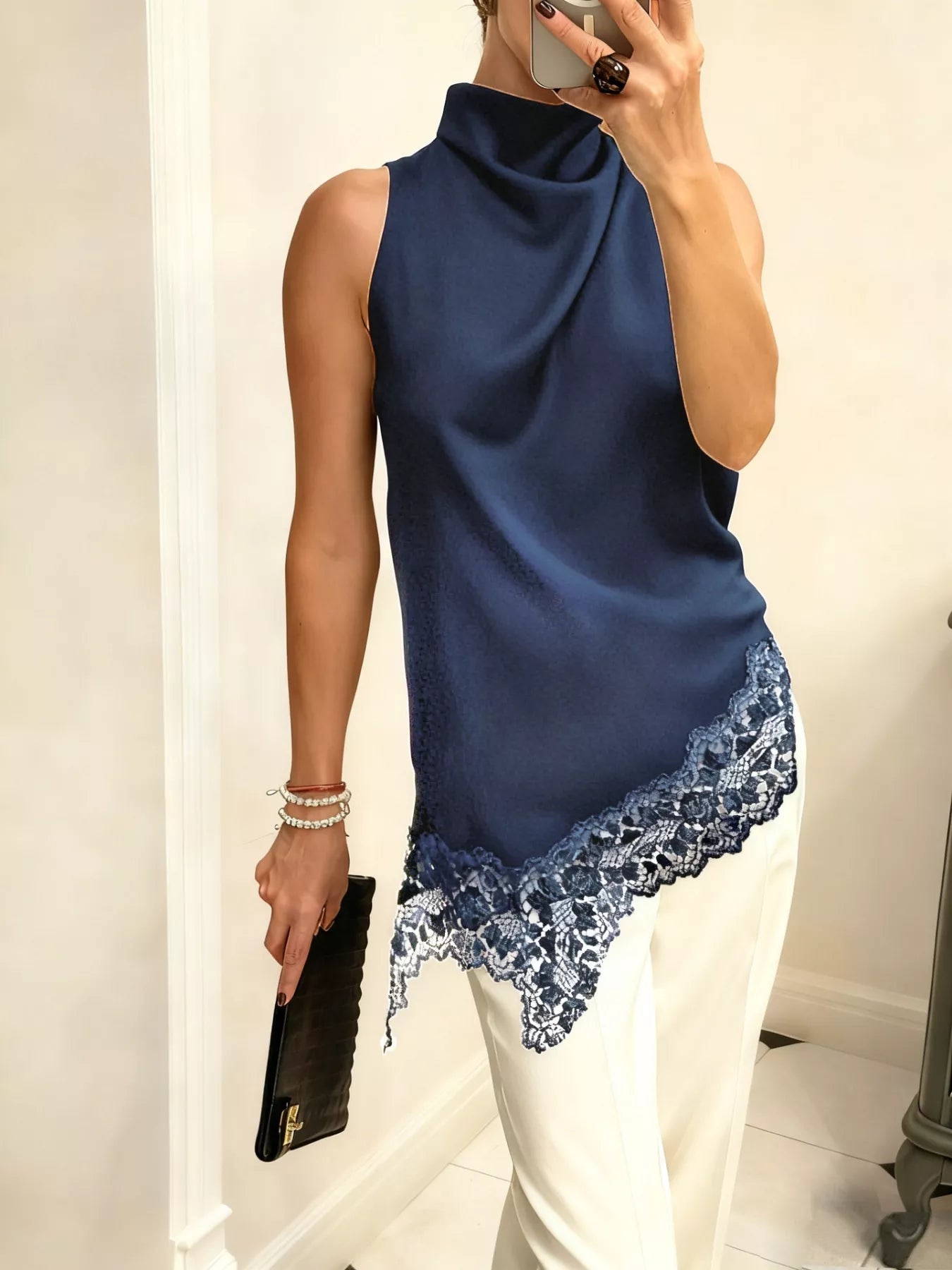 High Neck Lace Trim Cami 