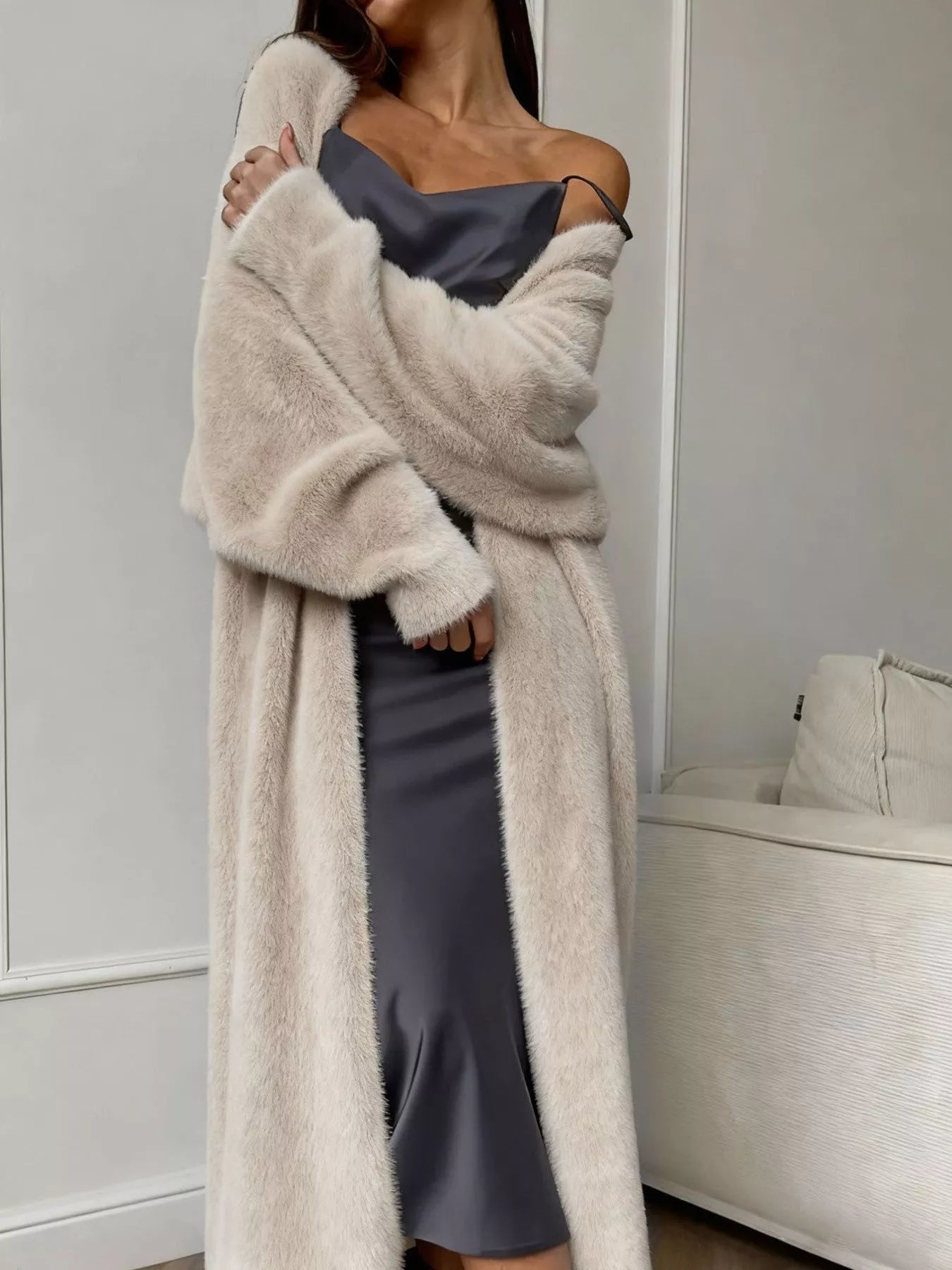 Fuzzy Open Front Longline Cardigan 