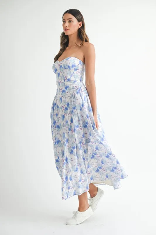 MABLE Sweetheart Neckline Floral Printed Midi Dress 