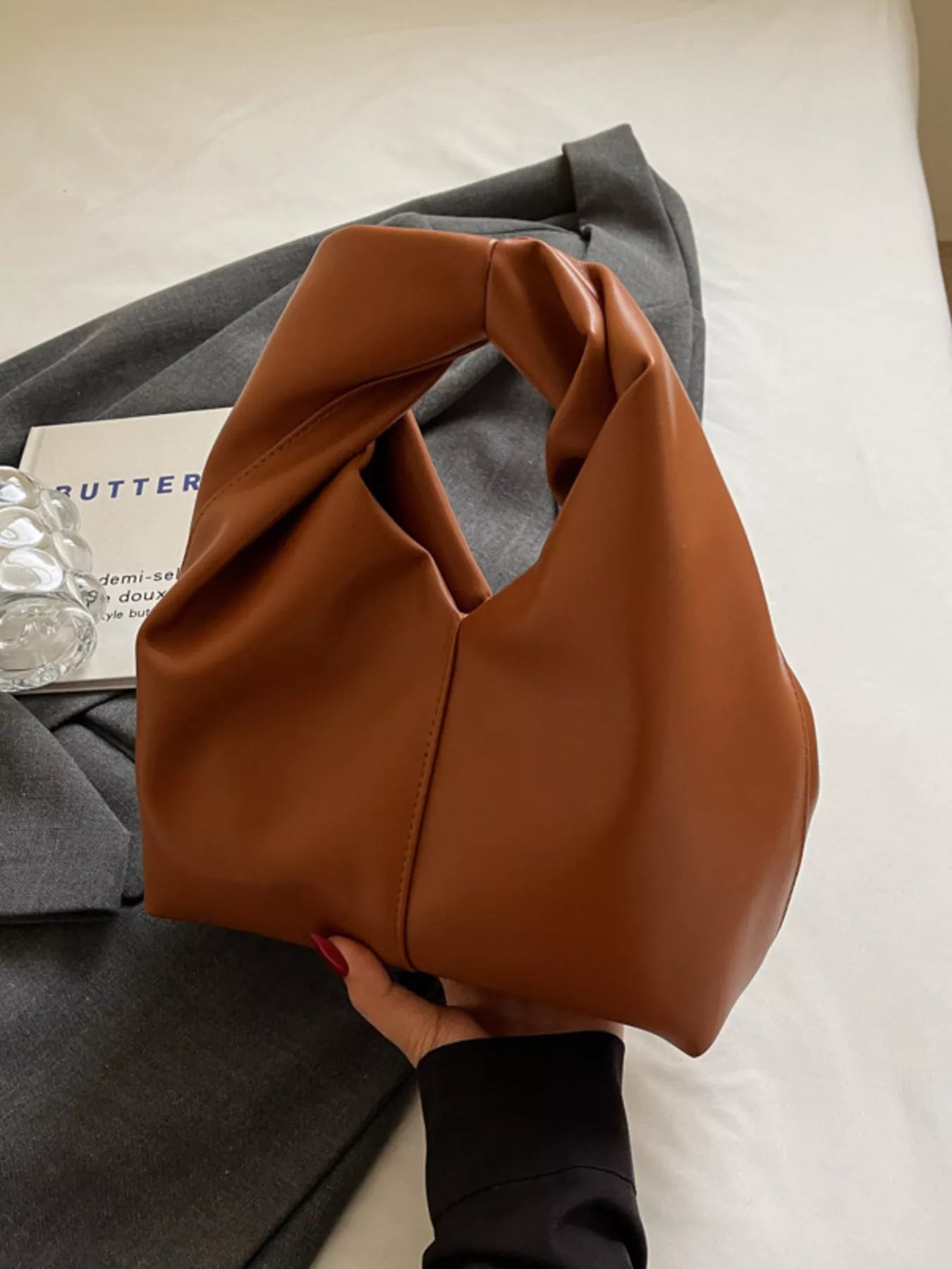 Knot Handle Leather Handbag 