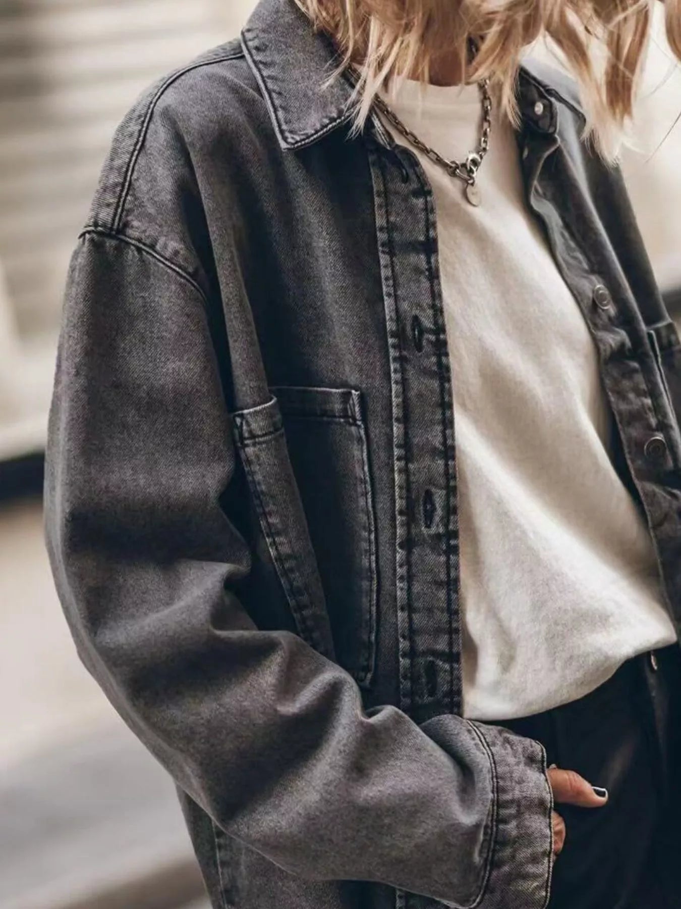 Oversized Button Up Denim Shirt 