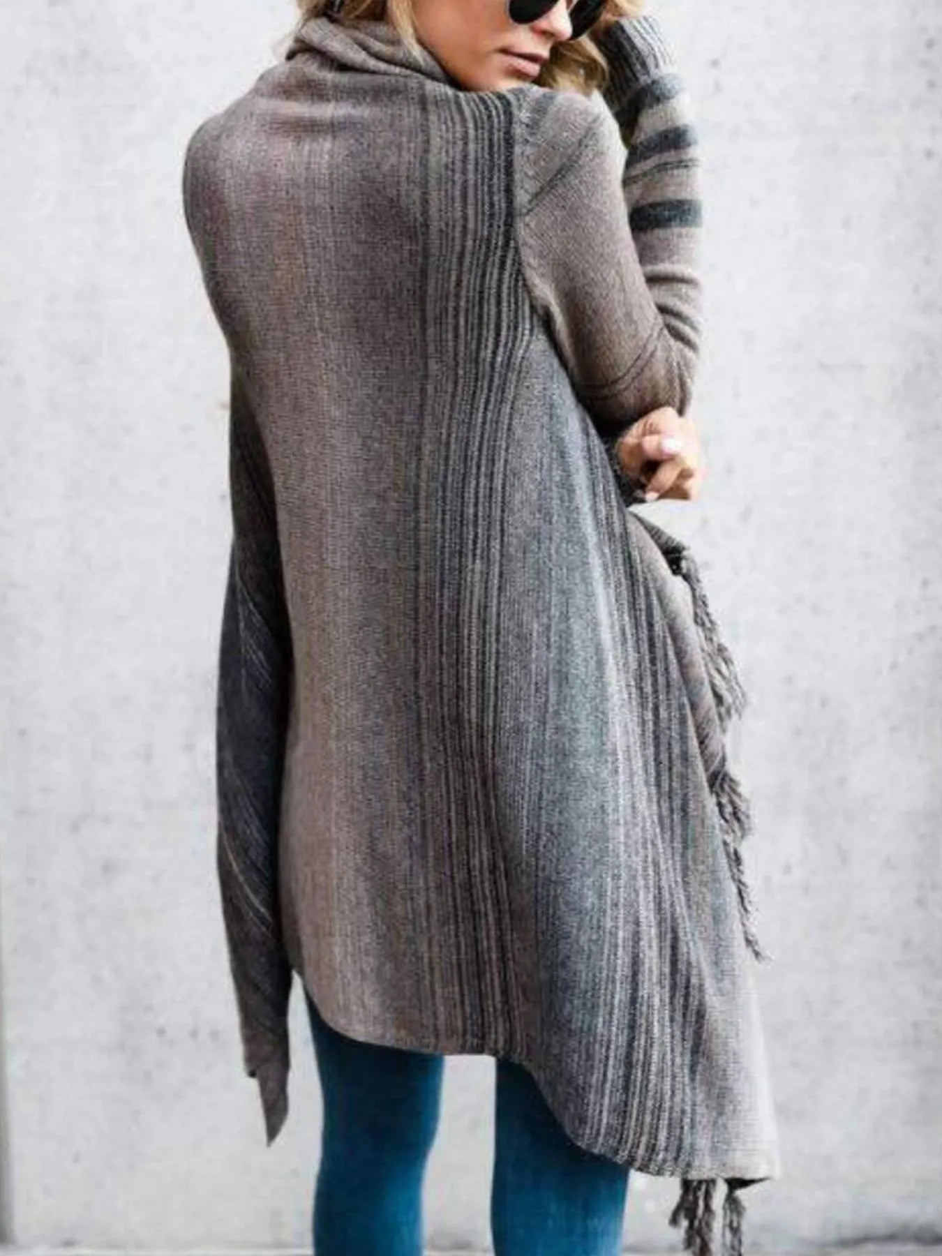 Fringe Long Sleeve Wrap Cardigan 
