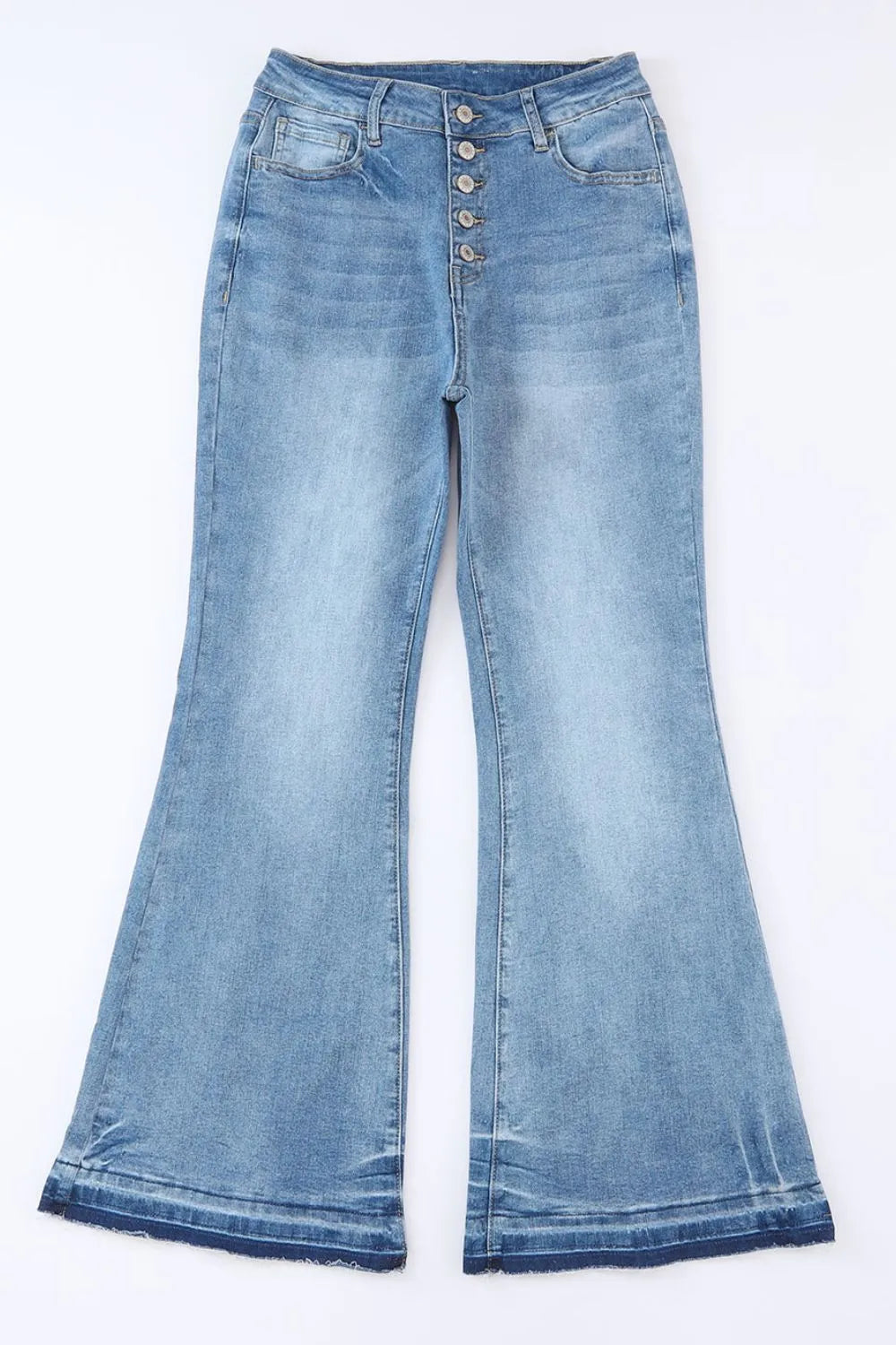 High Waist Button Fly Flared Jeans 
