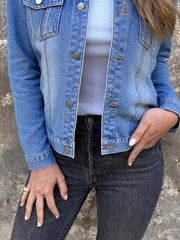 Full Size Button Front Long Sleeve Denim Jacket Plus Size 