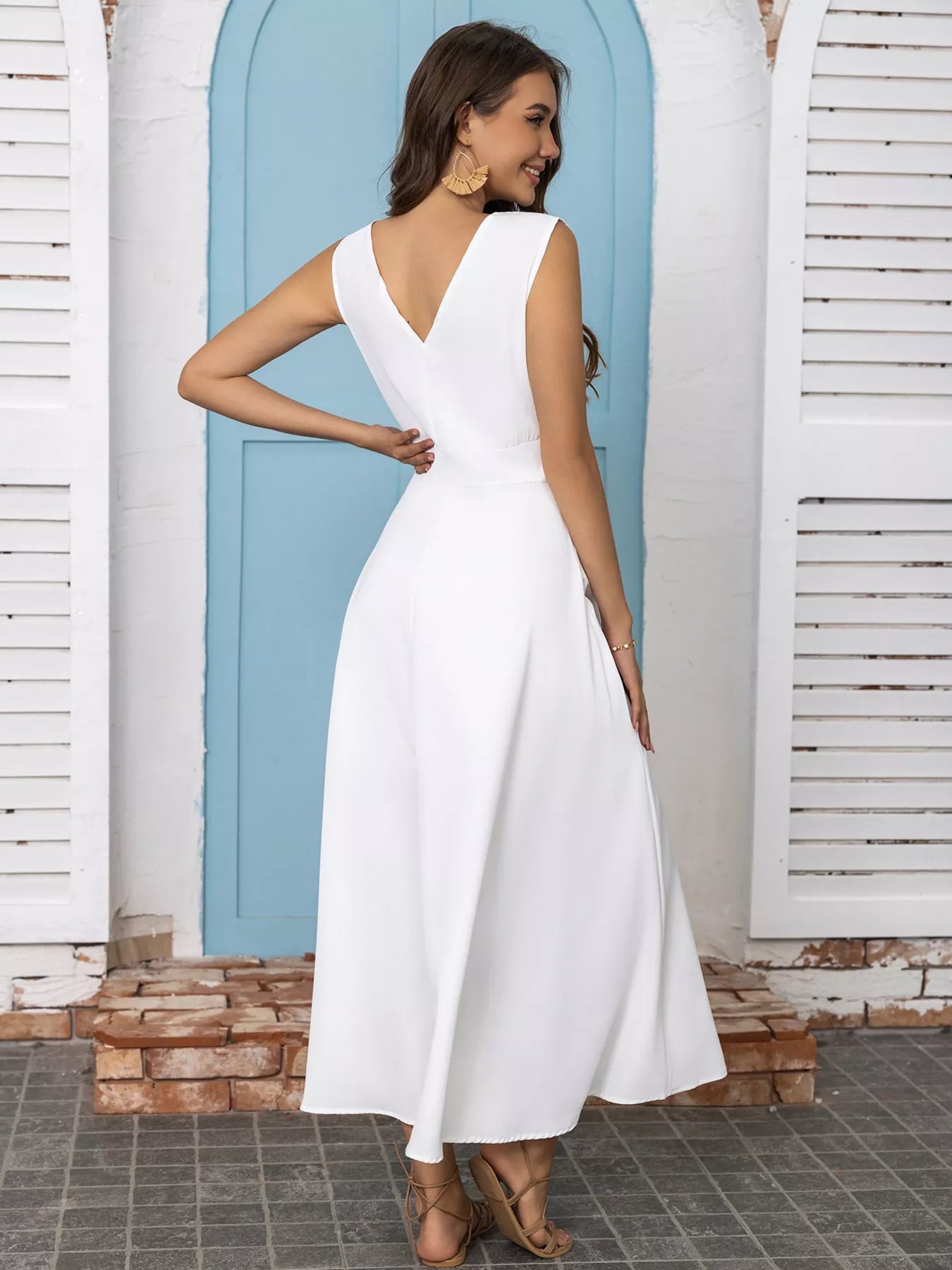 Full Size Slit V-Neck Sleeveless Dress Plus Size 