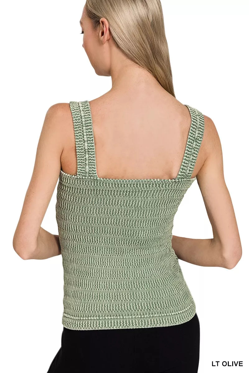 Zenana Seamless Winkle Stone Washed Tank Top 