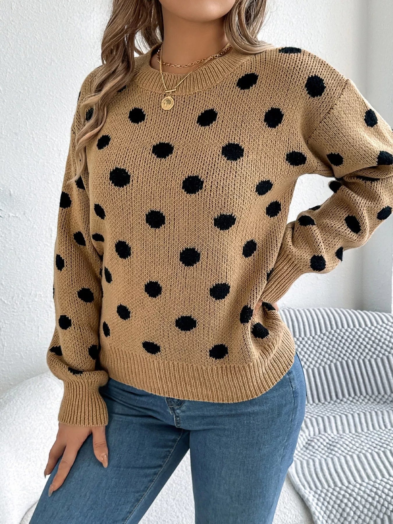 Polka Dot Round Neck Sweater 