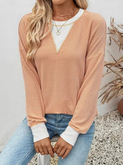 Two-Tone Ribbed Knit Sweatshirt 