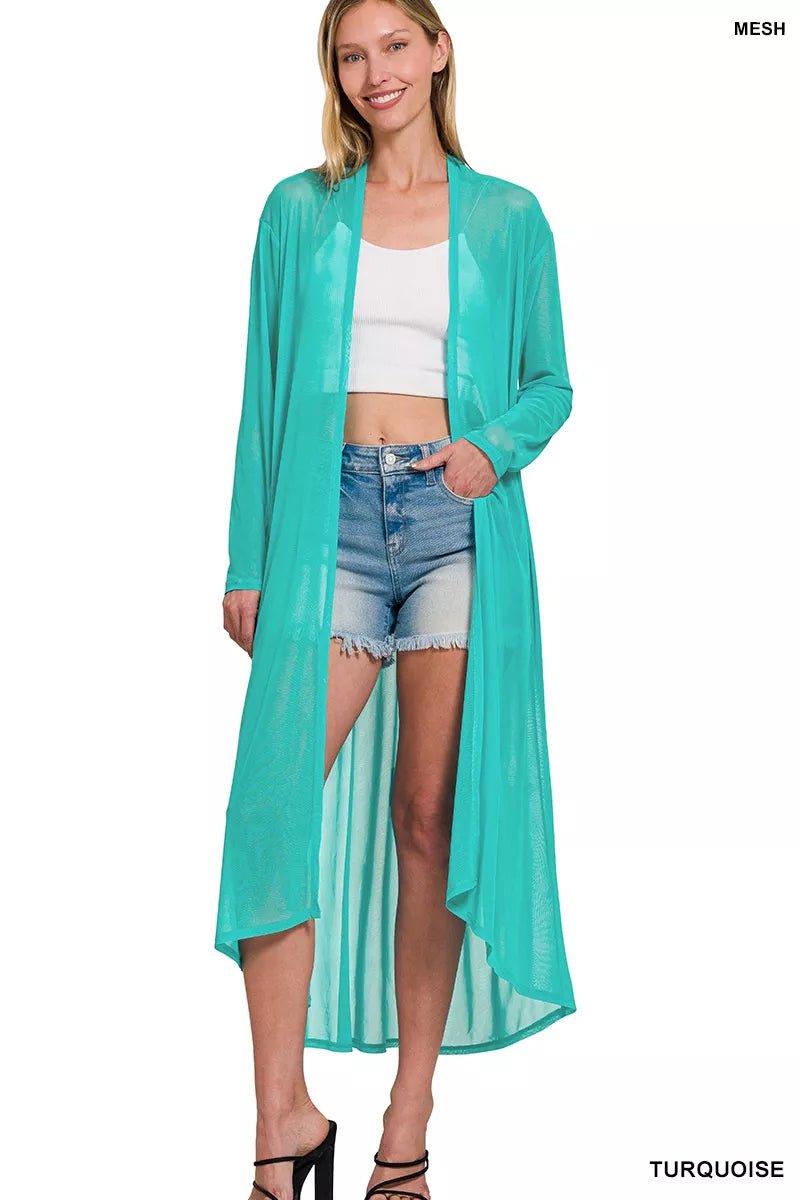 Zenana Mesh Open Front Cardigan 