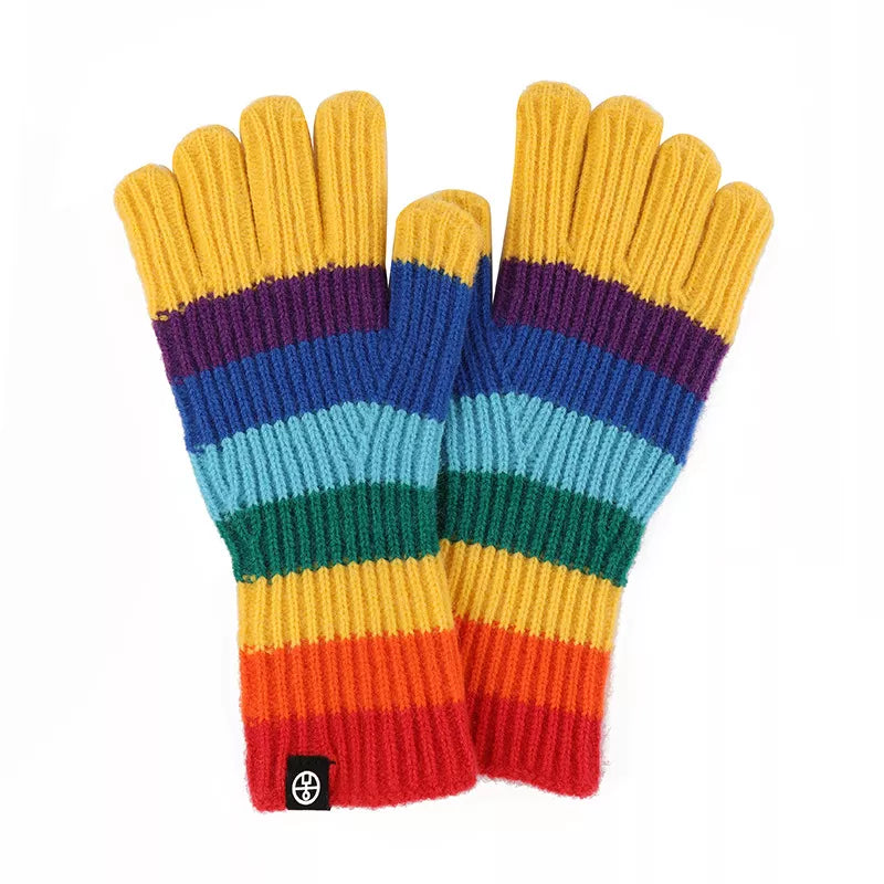 Rainbow Striped Knitted Gloves 