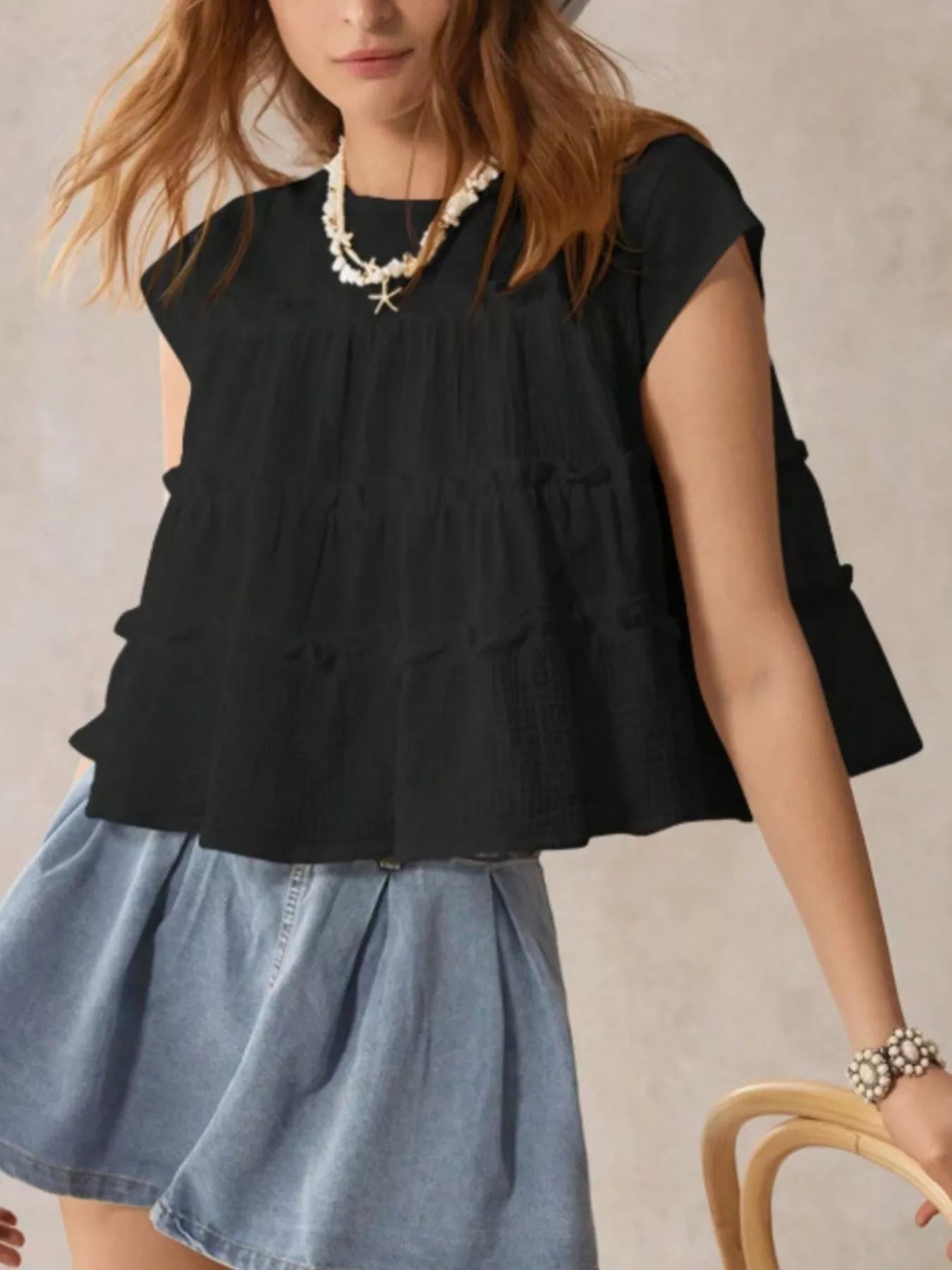 Tiered Cap Sleeve Blouse 