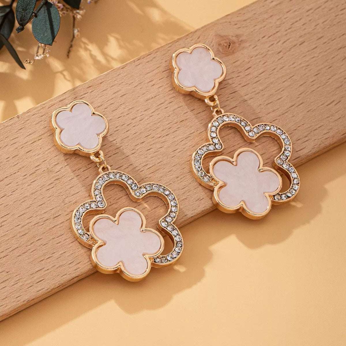 Lucky Clover Dangle Earrings with Rhinestone Accents 