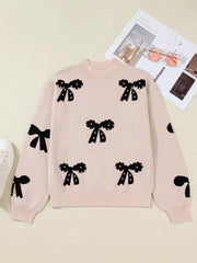 Pearl Embellished Bow Pattern Loose Sweater 
