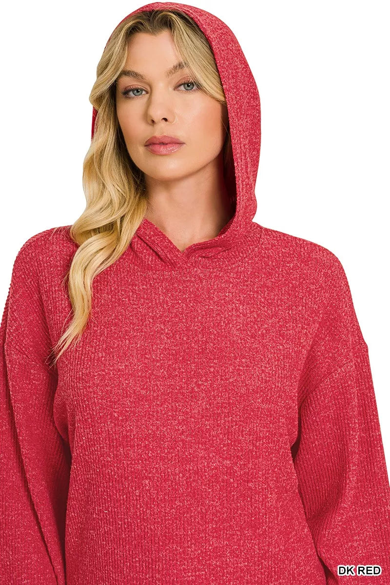 Zenana Brushed Ribbed Hacci Hoodie Pullover 