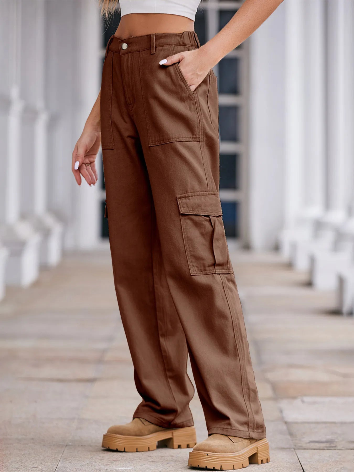 High-Waisted Cargo Jeans 