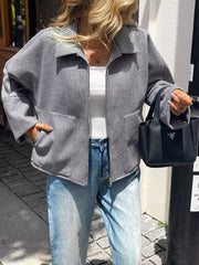 Oversized Collared Neck Zip-Up Jacket 