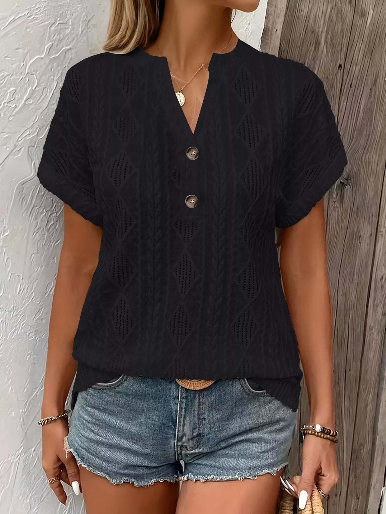 Diamond Pattern Short Sleeve Top 