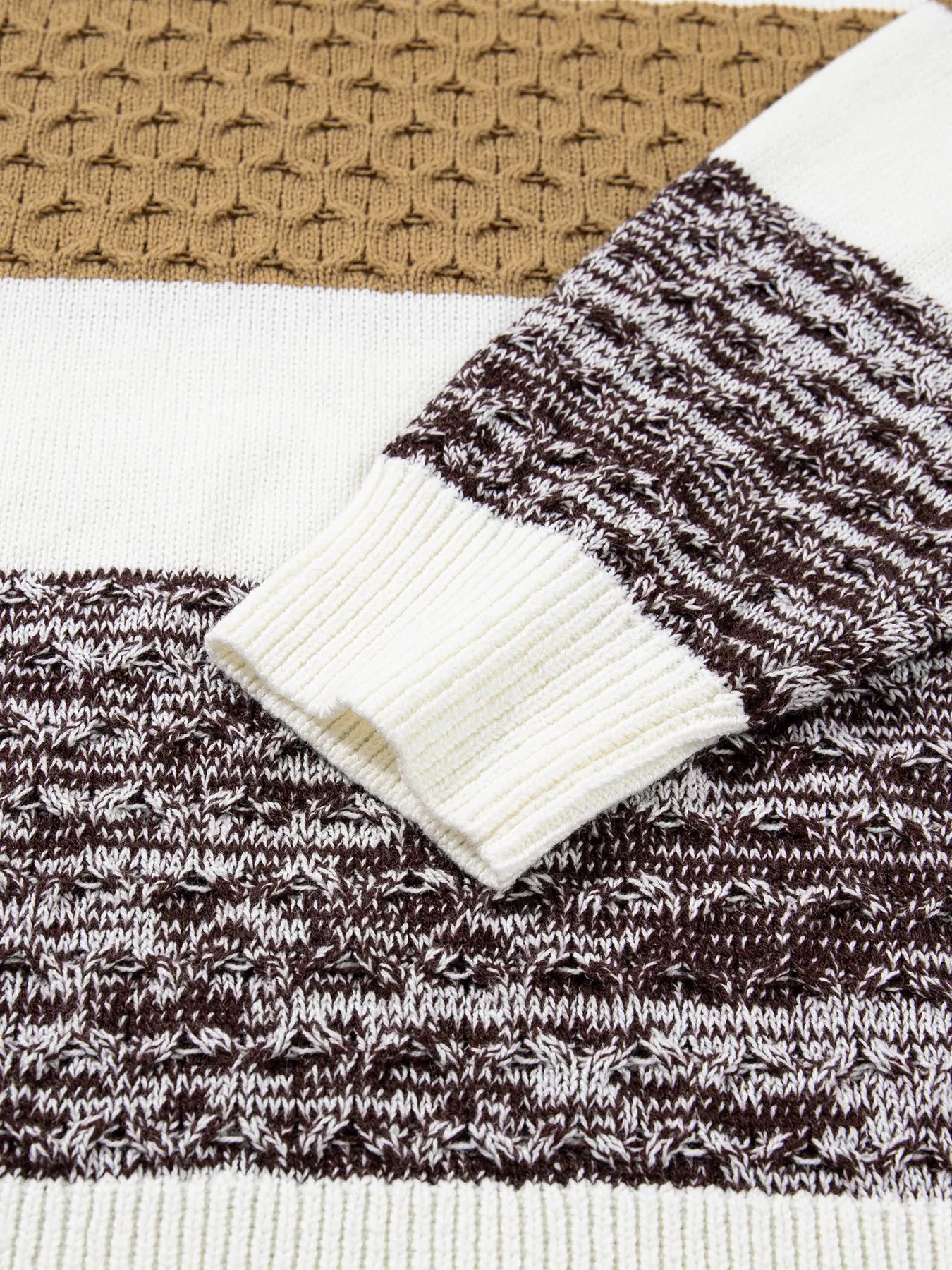 Mixed Texture Knit Striped Color Block Loose Sweater 