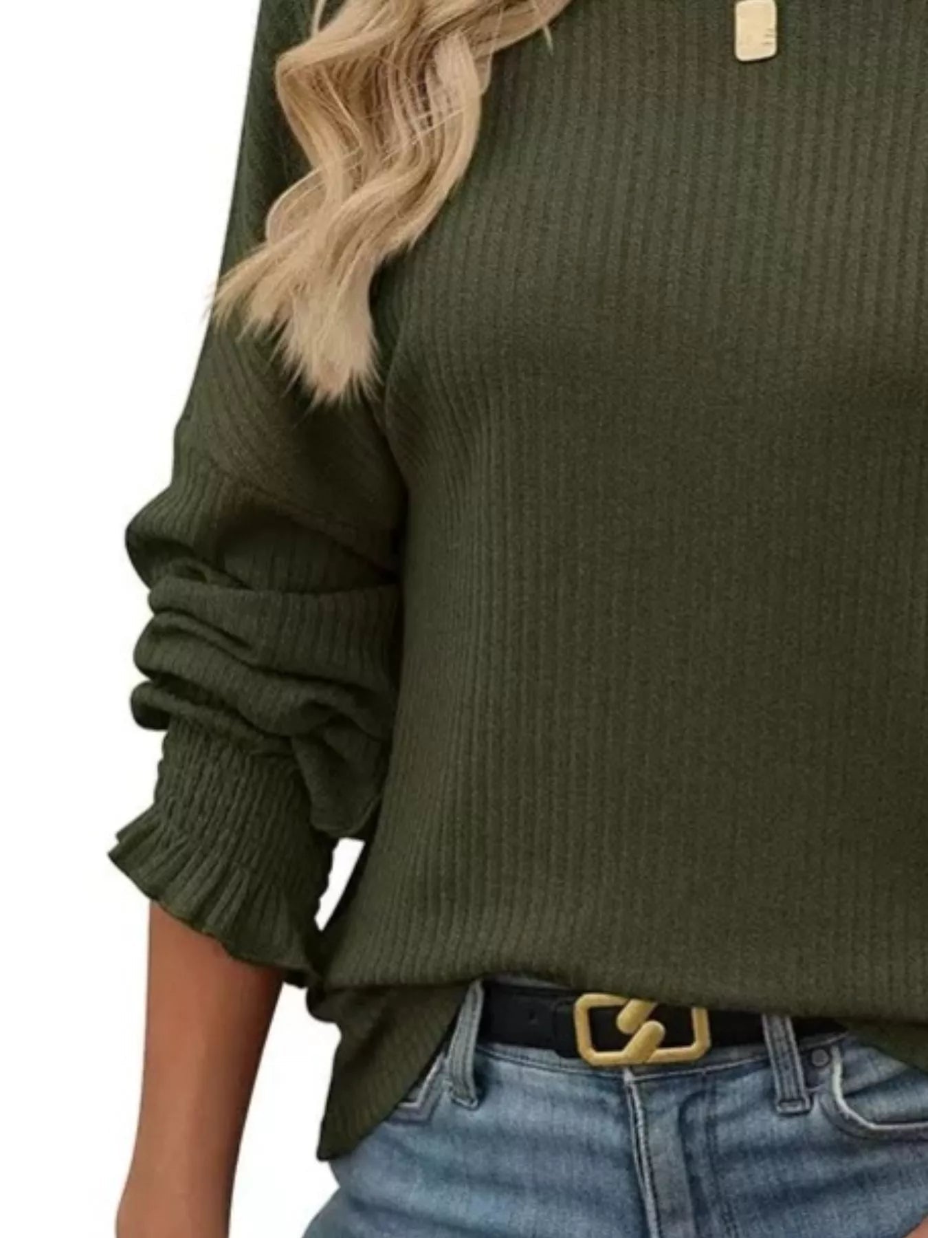 Ribbed Knit Long Sleeve T-Shirt 