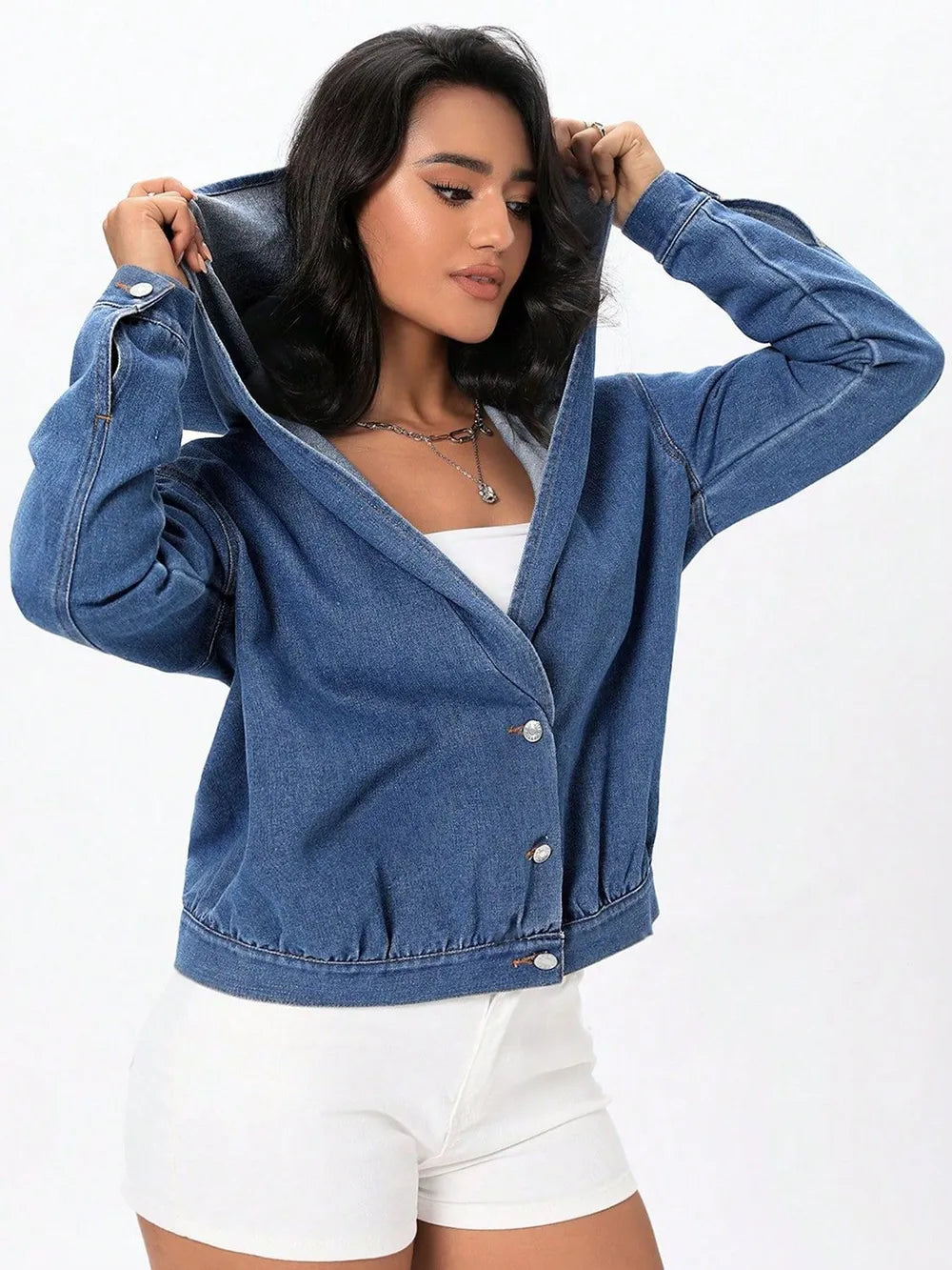 Button Up Hooded Denim Top 