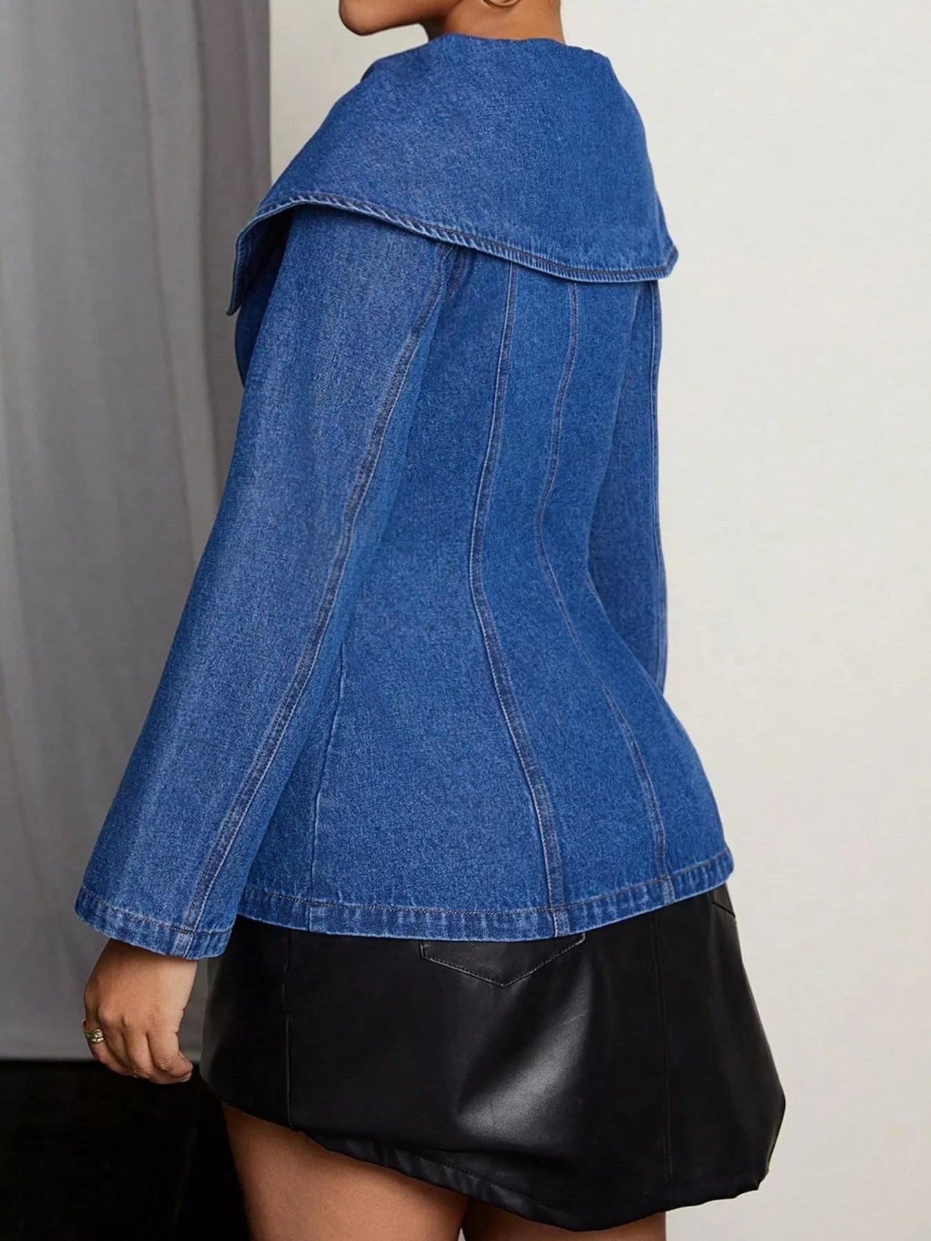 Button-Front Long Sleeve Denim Top 