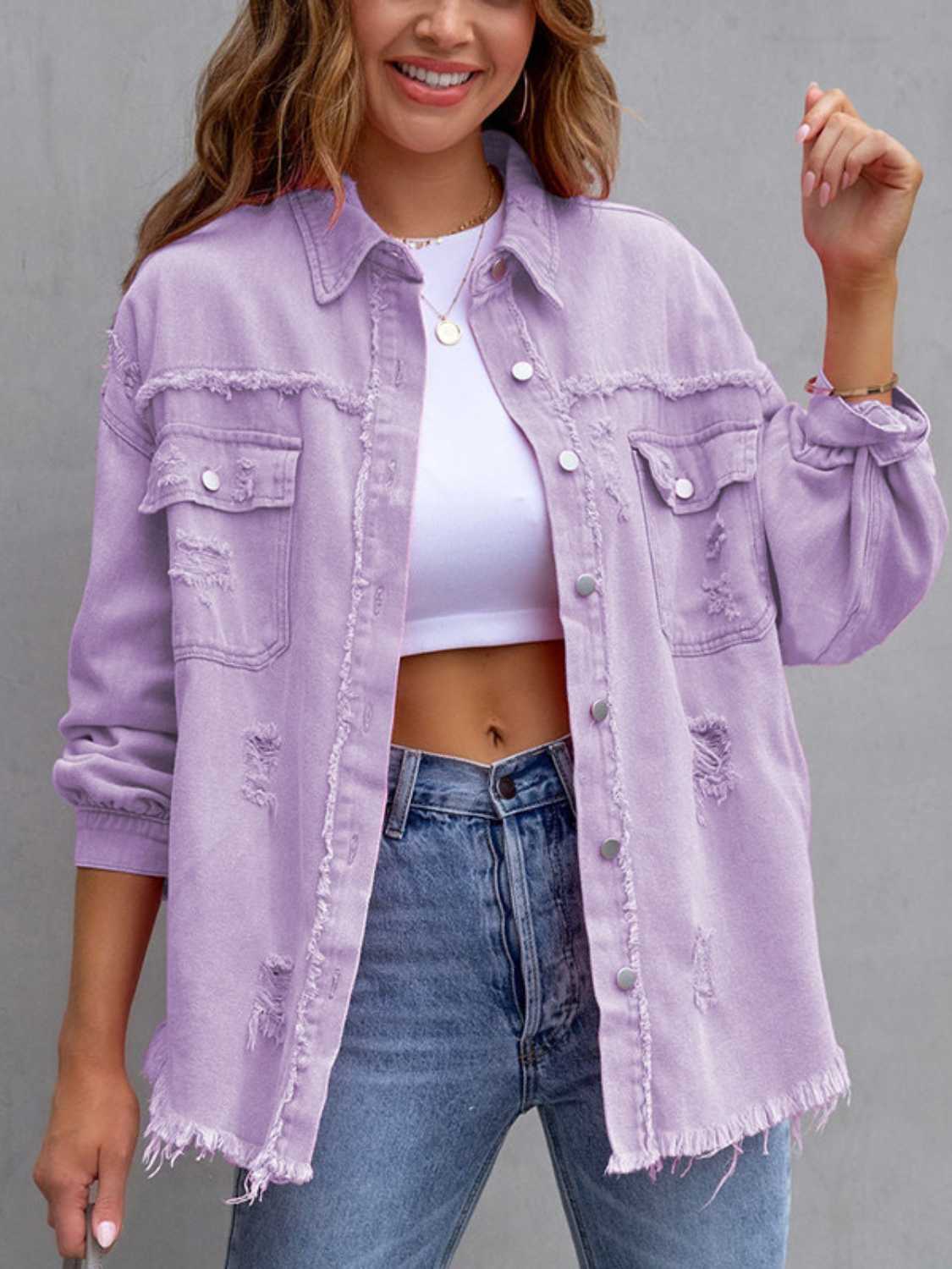 Distressed Drop Shoulder Denim Jacket 