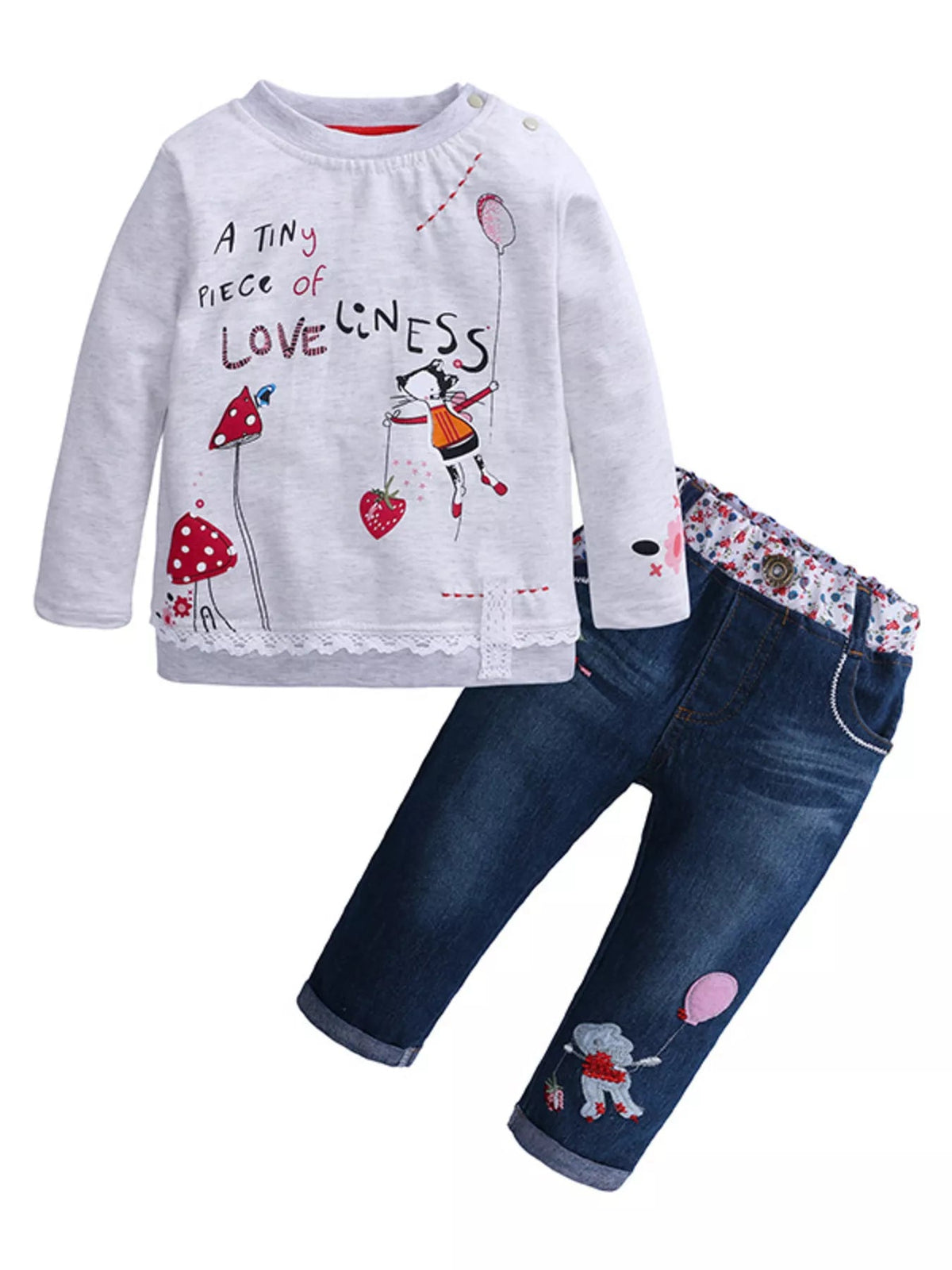 Children's Round Neck Top and Jeans Set 
