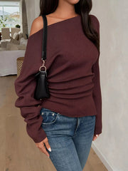 Off-Shoulder Ruched Long Sleeve Sweaer 