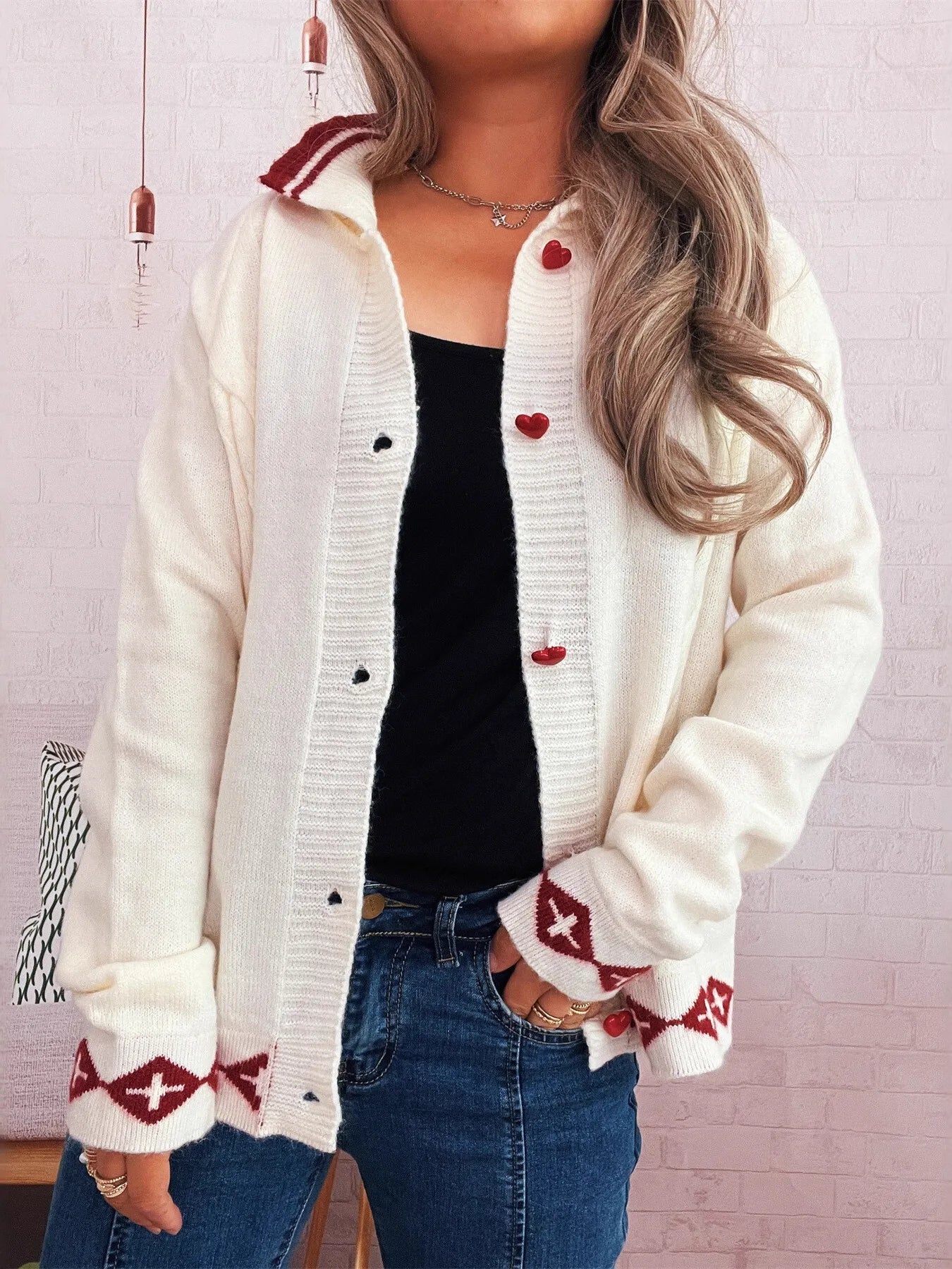 Heart Button Long Sleeve Cardigan 