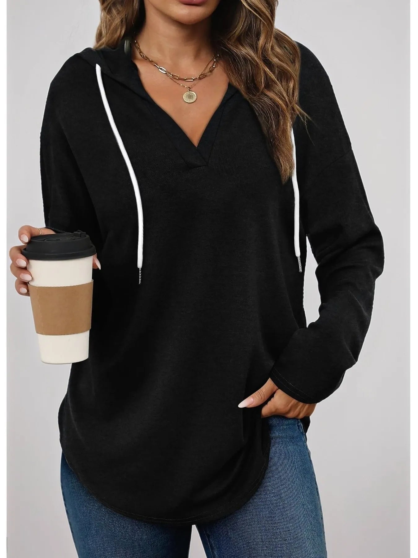 Full Size Drawstring Long Sleeve Hoodie Plus Size 