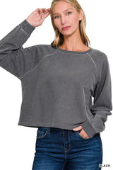Zenana Washed F/terry Round Neck Pullover & Pants Set 