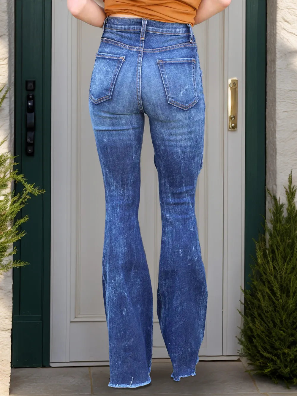 Raw Hem Distressed Bootcut Jeans 