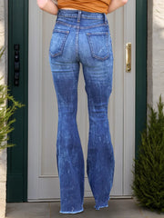 Raw Hem Distressed Bootcut Jeans 