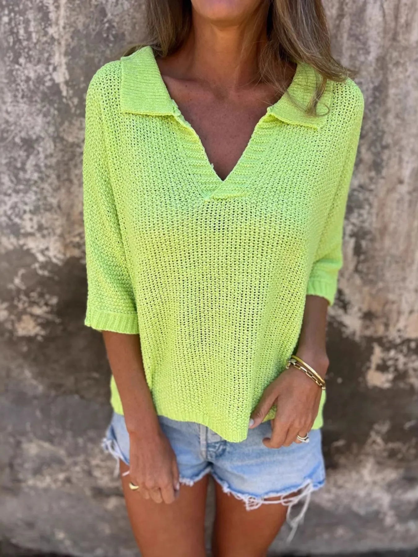 Full Size Johnny Collar Loose Knit Sweater Plus Size 