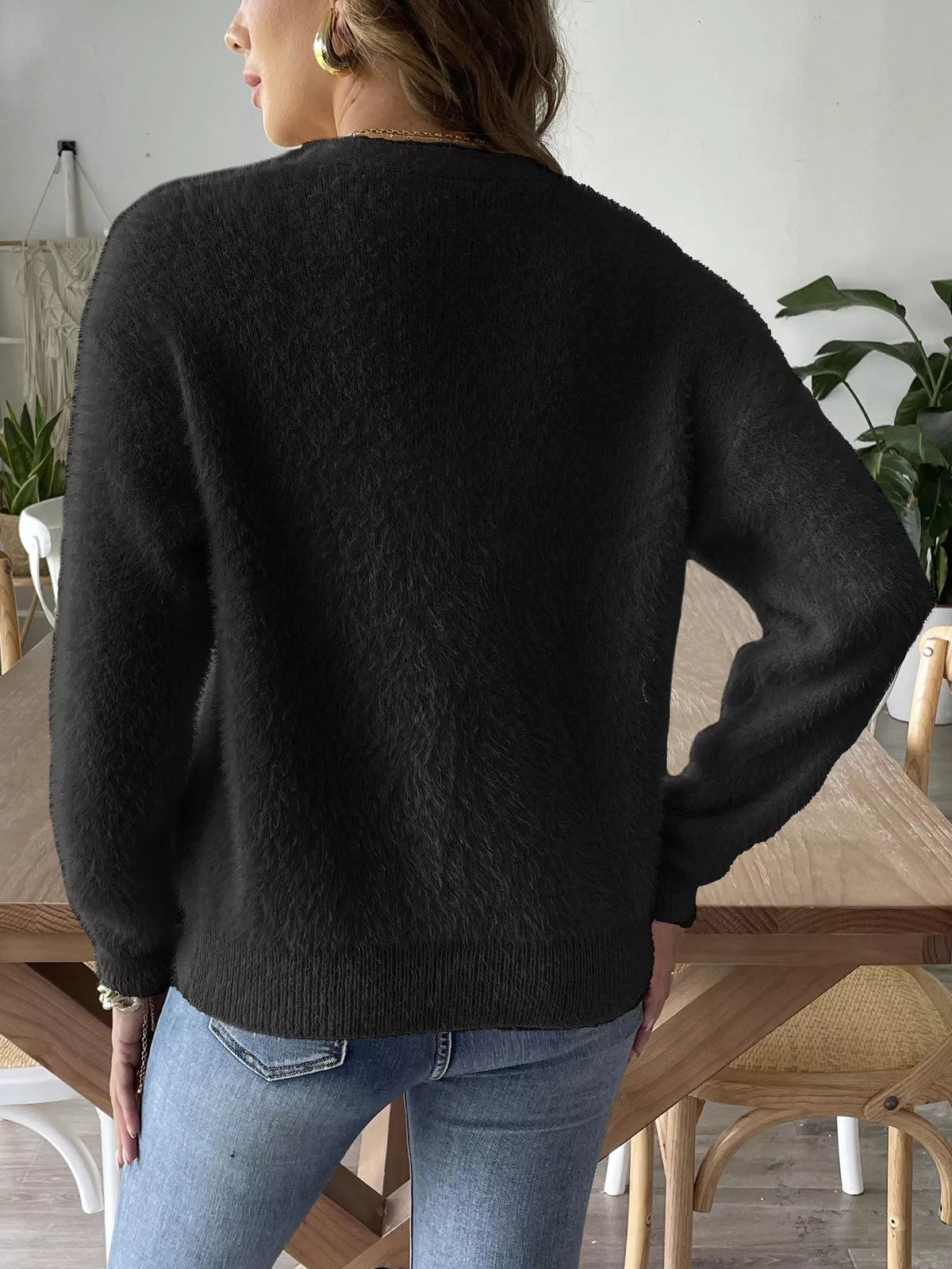 Fuzzy Knit V-Neck Cardigan 