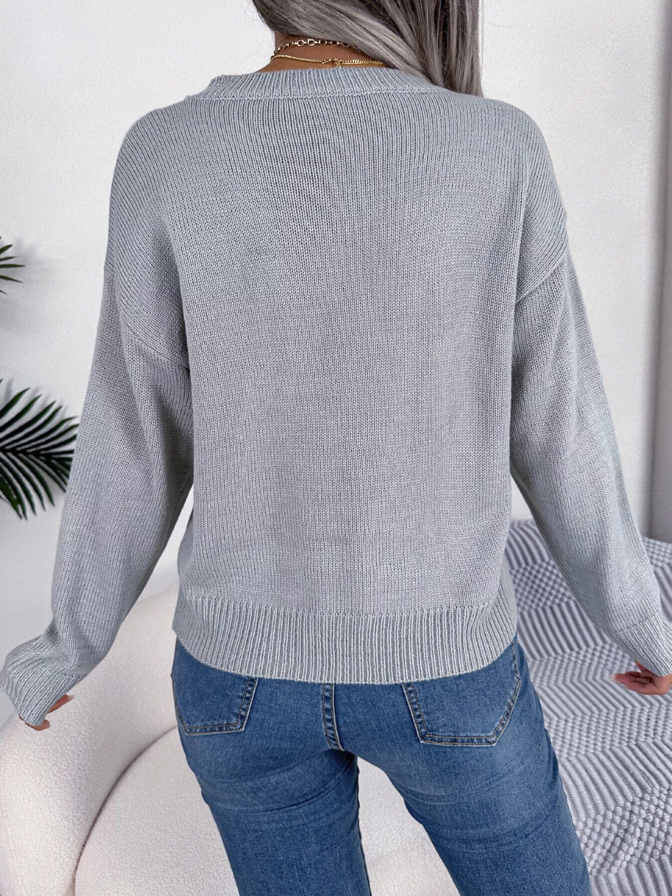 Cable Knit Heart Round Neck Sweater 