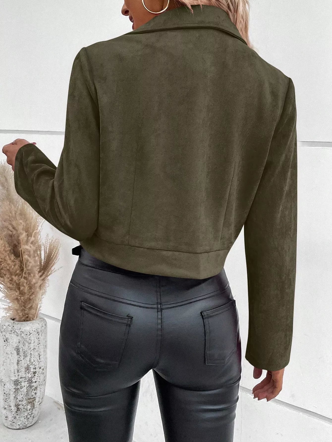 Suede Moto Jacket with Zip Detail 