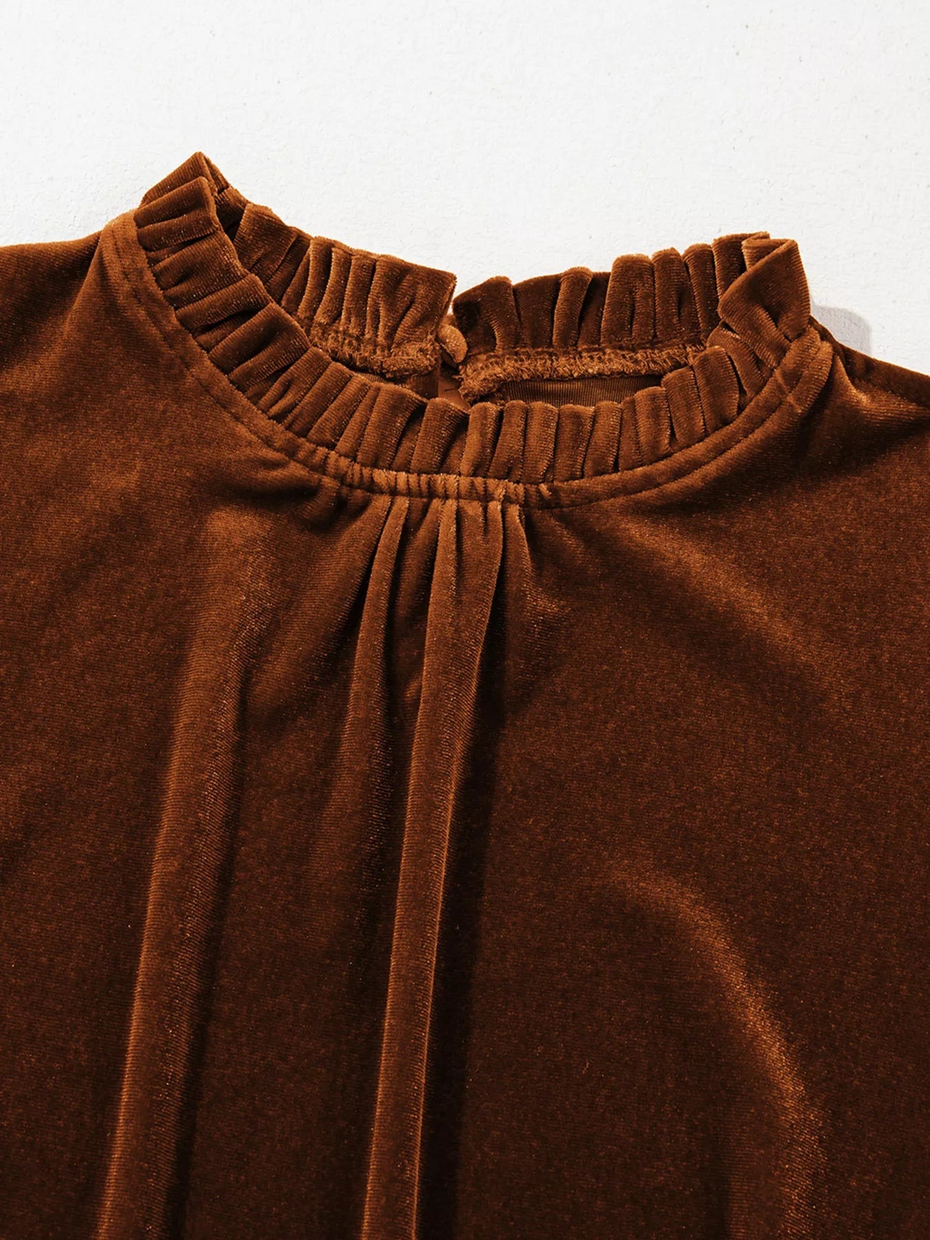 Velvet Mock Neck Long Sleeve Blouse 
